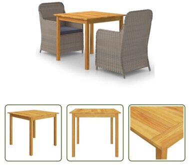 Tuinset Acacia - Eettafel 85x85x74 cm - Stoelen 64x65x90 cm - Bruin - Donkergrijs kussen