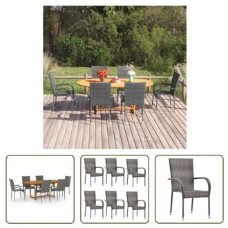 Tuinset Acaciahout - 150-200x100x74 cm - PE-rattan/Staal - Grijs - Stapelbaar