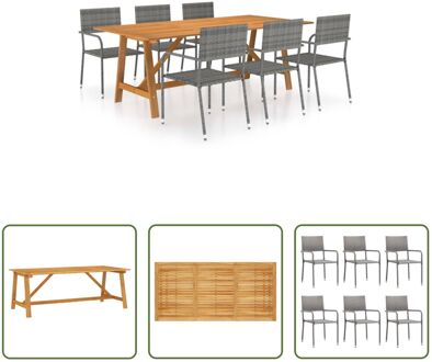 Tuinset - Acaciahout - 206 x 100 x 74 cm - Rattan - Grijs - 51 x 60 x 87 cm - Montage vereist