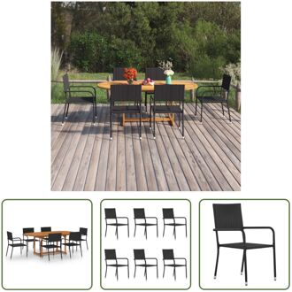 Tuinset Acaciahout - Eettafel (150-200x100x74 cm) - 6 Stoelen (51x60x87 cm) - Zwart Rattan