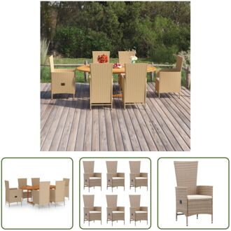 Tuinset Acaciahout - Eettafel 150-200x100x74cm - PE-rattan Stoelen - Verstelbare Rugleuning - Beige