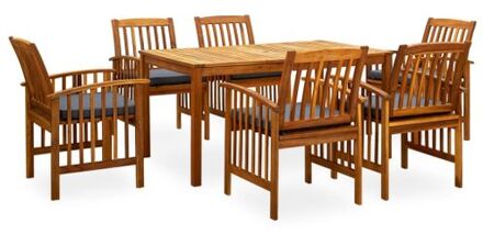 Tuinset - Acaciahout - Eettafel 150x90x74cm - 6 stoelen - donkergrijs kussen
