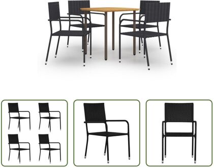 Tuinset Acaciahout - Eettafel 80x80x72cm - Stoelen 51x60x87cm - Zwart