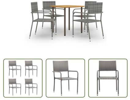 Tuinset - Acaciahout en Staal - Tafel- 80 x 80 x 72 cm - Stoel- 51 x 60 x 87 cm - Antraciet Grijs