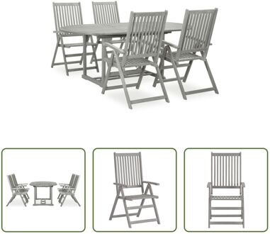 Tuinset - Acaciahout - Greywash - Verstelbare stoelen - Uitschuifbare tafel Grijs