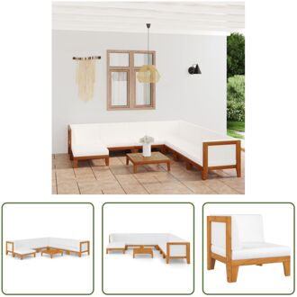 Tuinset Acaciahout - Hoekbank + Middenbank + Voetenbank + Tafel - Crèmewit Kussen 68.5x68.5x62cm