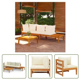 Tuinset - Acaciahout - Lounge - 175x66x60 cm - Crèmewit kussen