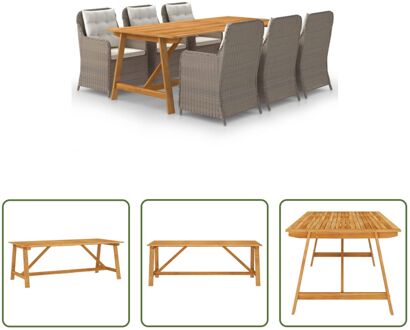 Tuinset - Acaciahout - Massief - 206x100x74 cm - Bruin - Crèmewit - PE Rattan - Gepoedercoat Staal