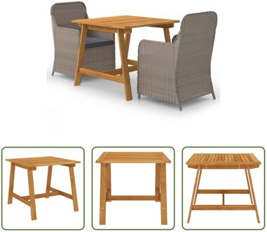 Tuinset Acaciahout - Massief - Olieafwerking - PE Rattan Stoelen - Donkergrijs Kussen - 88 x 88 x 74 Bruin