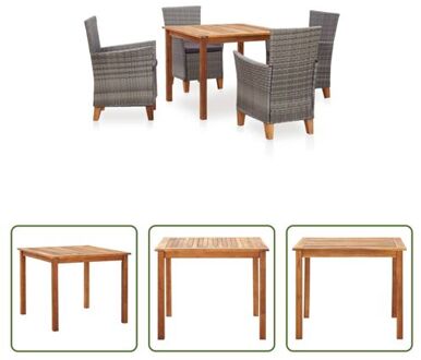 Tuinset - Acaciahout - PE Rattan - 90x90x74 cm - Lichtgrijs