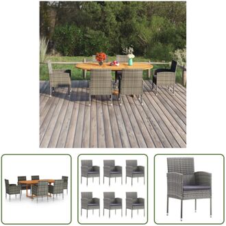 Tuinset - Acaciahout - PE-rattan - antraciet - 150-200x100x74cm - donkergrijs kussen