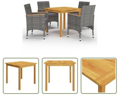 Tuinset - Acaciahout - PE-rattan - Grijs - 85 x 85 x 74 cm - 4 stoelen + kussens