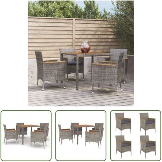 Tuinset - Acaciahout - PE-rattan - Grijs - 90 x 90 x 75 cm - 4 stoelen - Inclusief kussens