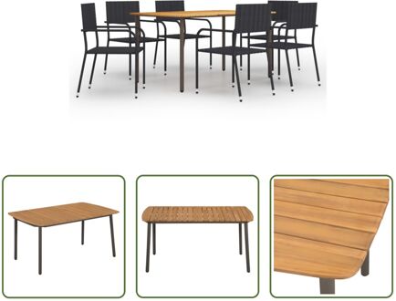 Tuinset Acaciahout - Staal - 150 x 90 x 72 cm - Zwart PE-rattan - Stapelbare stoelen - Montage vereist