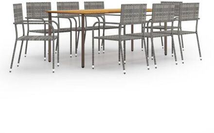Tuinset - Acaciahout/Staal - 200x100x72cm - PE-rattan - Antraciet - 1 tafel - 8 stoelen Grijs