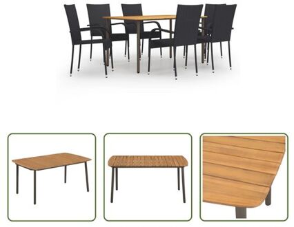 Tuinset - Acaciahout/Staal - Tafel- 150x90x72cm - Stoel- 55.5x53.5x95cm - Zwart