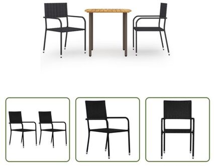 Tuinset - Acaciahout/Staal - Zwart - 80x80x72 cm (LxBxH) - Stapelbare Stoelen - Montage vereist