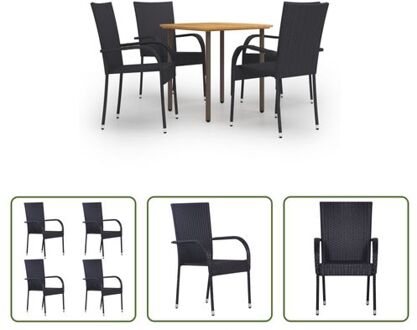 Tuinset - Acaciahout/Staal - Zwart - 80x80x72cm - PE-rattan - 55.5x53.5x95cm - Stapelbaar