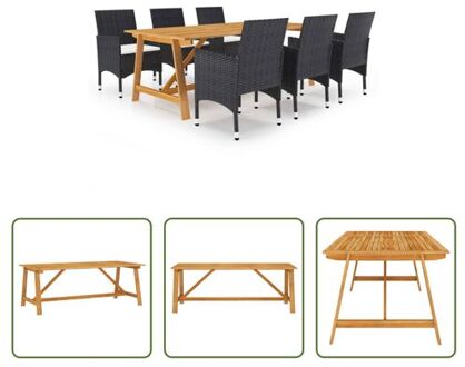 Tuinset - Acaciahout - Stalen frame - PE-rattan - Zwart - 206 x 100 x 74 cm - Gemakkelijk te