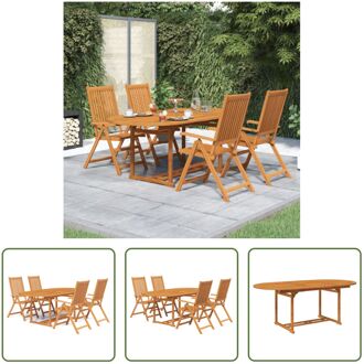 Tuinset Acaciahout - Verlengbare Tafel 150-200 cm - 4 Inklapbare Stoelen - Luxe Houten Meubelset Bruin