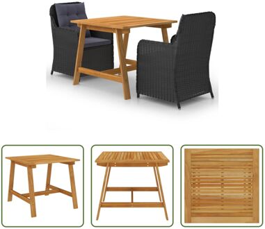 Tuinset Acaciahout - Zwarte Rattan Eetstoelen - Massief Acaciahouten Tafel - 88 x 88 x 74 cm - PE