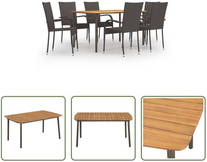 Tuinset - Acaciahouten eettafel 150x90x72 cm - PE-rattan eetstoelen 55.5x53.5x95 cm - Bruin - Montage