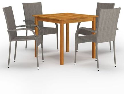 Tuinset - Acaciahouten eettafel (85x85x74 cm) en grijze rattan stoelen (55.5x53.5x95 cm) - Stabiel en Grijs