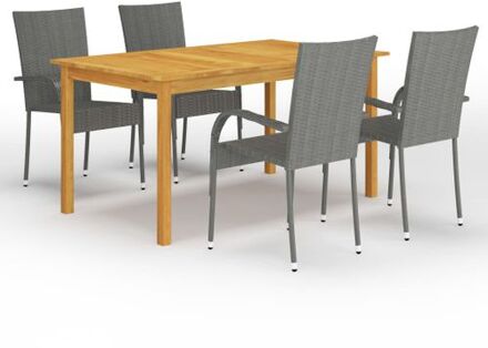 Tuinset - Acaciahouten eettafel - Grijze PE-rattan stoelen - 150x90x74 cm - Montage vereist - 1 tafel Grijs