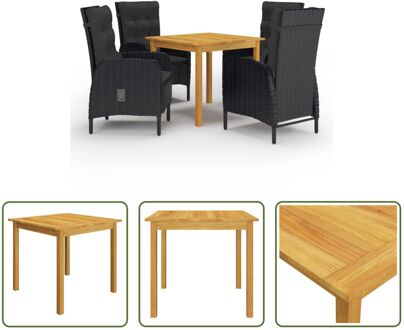 Tuinset - Acaciahouten eettafel - PE-rattan eetstoelen - Zwart - 85x85x74 cm