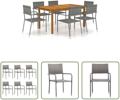 Tuinset - Acaciahouten eettafel - PE Rattan stoelen - 150x90x74cm - Grijs