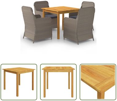 Tuinset - Acaciahouten Eettafel - PE Rattan Stoelen - 85x85x74 cm - Bruin - Donkergrijs