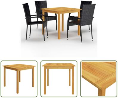 Tuinset - Acaciahouten Eettafel - Zwart PE-rattan Stoelen - 85x85x74 cm - Weerbestendig