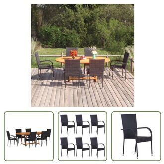 Tuinset - Acaciahouten tafel (150-200x100x74 cm) met zwarte PE-rattan stoelen - 6 stoelen