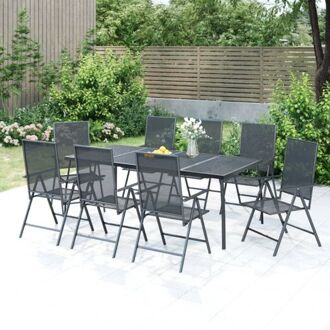 tuinset - antraciet - 8 verstelbare tuinstoelen - tafel 200x100x72 cm - staal (e-coating en Grijs
