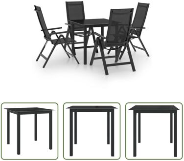 Tuinset - Antraciet - Aluminium en Textileen - 80 x 80 x 74 cm - Verstelbare Stoelen Grijs