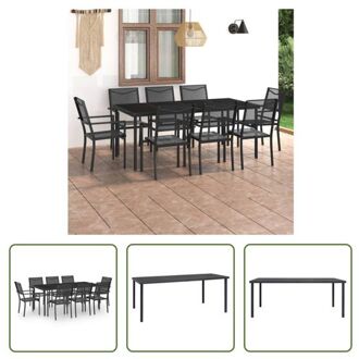 Tuinset - Antraciet - Glazen tafel - 190x90x74 cm - 8 Textileen stoelen Grijs