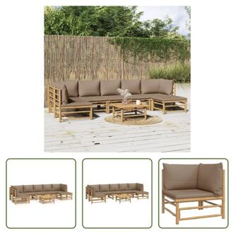 Tuinset Bamboe - Modulair - 4x Middenbank + 2x Hoekbank + 1x Voetenbank + 1x Tafel - Complete Set Bruin