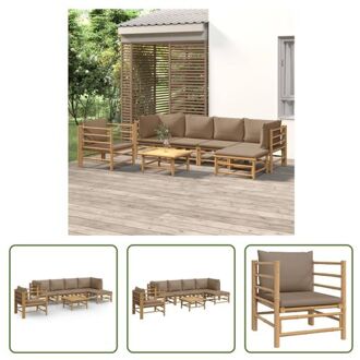 Tuinset - Bamboe - Modulair - 9-delig - Inclusief Kussens - 150x65x65 cm Bruin