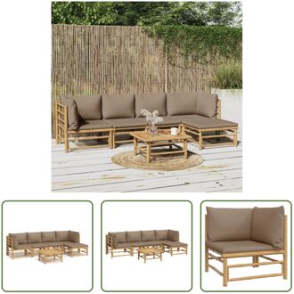 Tuinset Bamboe - Modulaire loungeset - Inclusief kussens - Met tafel - 5-zits - 6 rugkussens - Bruin