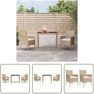 Tuinset - Beige - Poly Rattan - 90 x 90 x 75 cm - Stalen frame