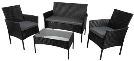 Tuinset - Berlijn Loungeset - Tuinstoelen, Loveseat en Tafel - Rotan - Zwart