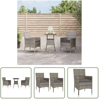 Tuinset Bistro Grijs - 55 x 75 cm - PE-rattan - Gepoedercoat staal - Inclusief kussens