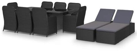 Tuinset Buiten - Zwart - PE-rattan en gepoedercoat staal - 200 x 100 x 74 cm - Inclusief 8 stoelen