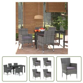 Tuinset Comfort - Tafel 150x90x74 cm - Stoel 53x58x84 cm - Zwart/Grijs - PE-rattan/staal - Incl