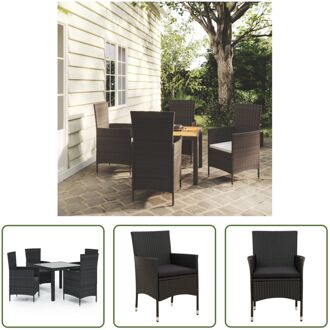 Tuinset - eethoek 90 x 90 x 75 cm - poly rattan - gepoedercoat staal - zwart - inclusief 4 stoelen en