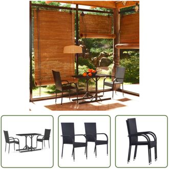 Tuinset - Eethoek - Poly rattan - Zwart - 110 x 53 x 72 cm - 55.5 x 53.5 x 95 cm