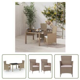 Tuinset - Eethoek - Tafel 90x90x75cm - Stoel 61x60x88cm - Beige/Wit - PE-rattan - Gepoedercoat staal