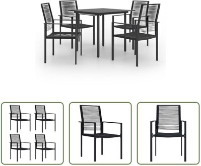 Tuinset - Eettafel en stoelen - Gepoedercoat staal - Glas - Waterbestendig - Zwart - 80x80x74cm