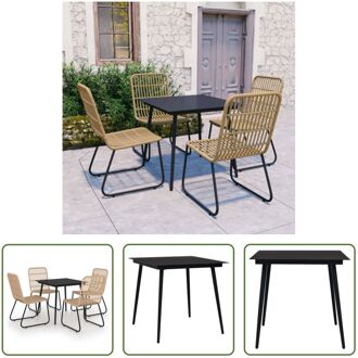 Tuinset Eiken/Zwart - Tafel 80x80x74 cm - Stoelen 66.5x53.5x90 cm - Poly Rattan/Gepoedercoat Staal - Bruin