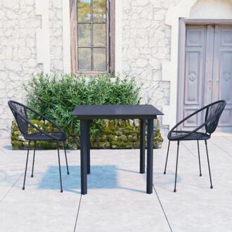 Tuinset - Elegant - Stalen frame - Lichtgewicht - Glazen tafelblad - PVC touw - Zwart - Tafel- 80 x 80